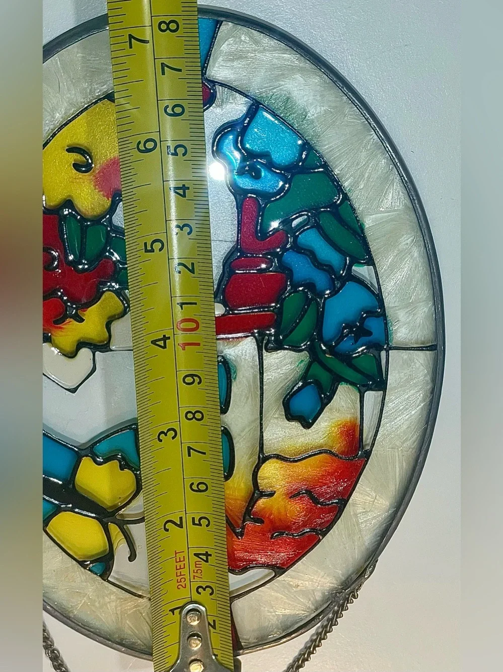 Faux Stained Glass Birdhouse & Butterfly Oval Suncatcher